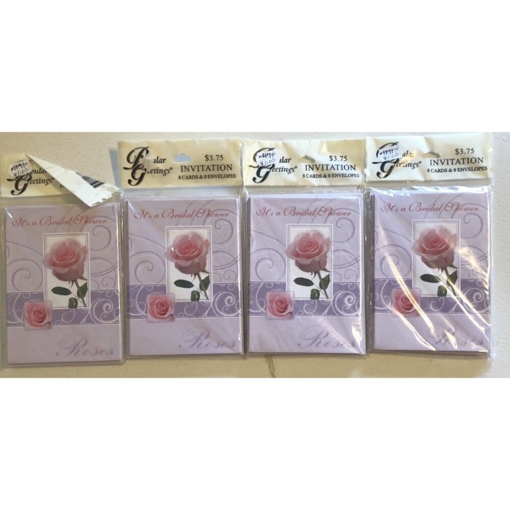 Popular Greetings Bridal Shower Invitations Pink Rose Lot of 4 PACKAGES NEW